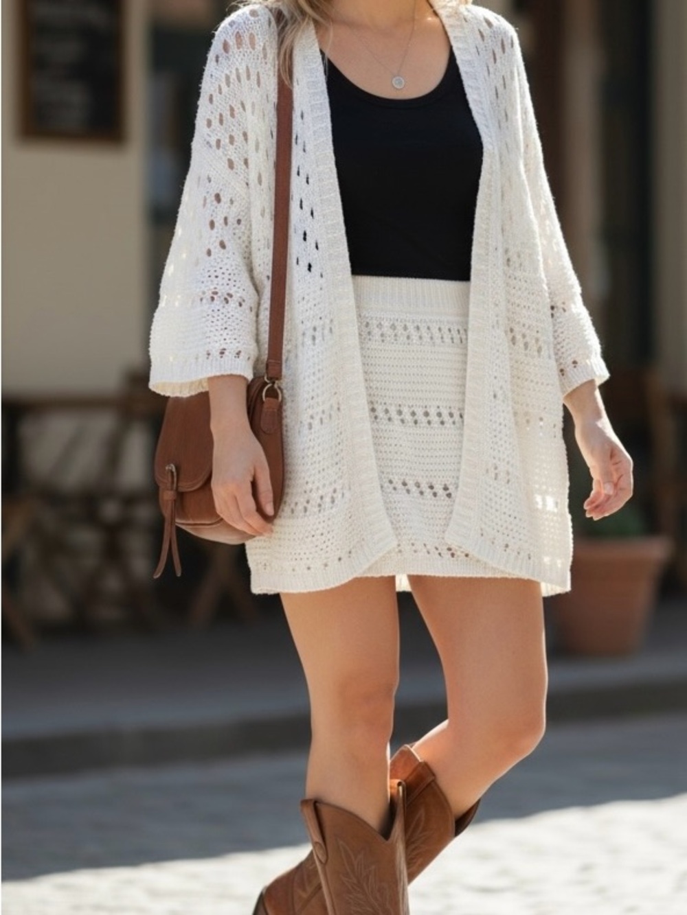 White Open-Knit Women’s Long Cardigan Sweater